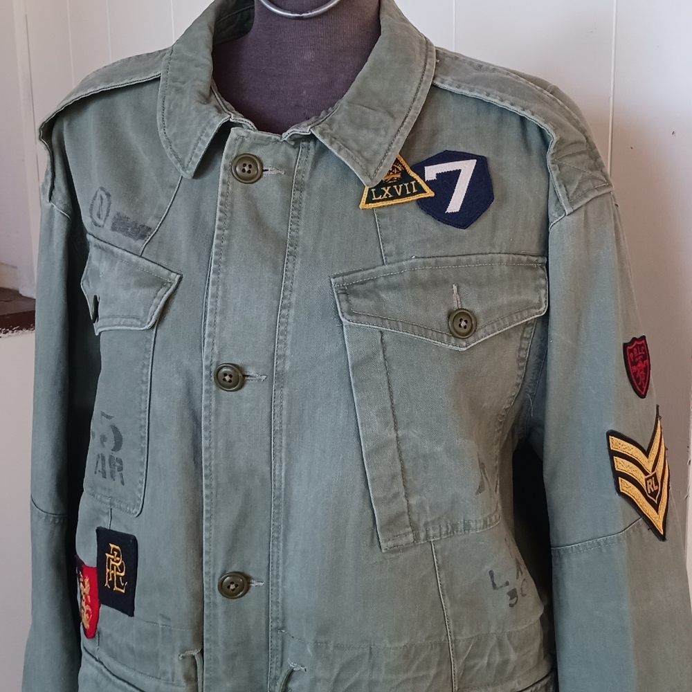 Polo Ralph Lauren Painted Logo Cotton Military Field Jacket- Men's XL Tall TG - Picture 9 of 11